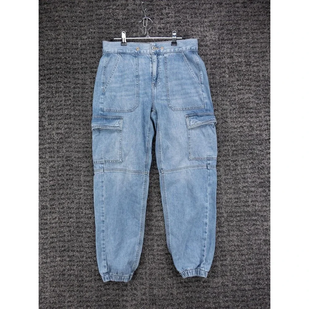 American Eagle Cargo Joggers Womens 4 Blue Stretch Distressed Denim Outdoor